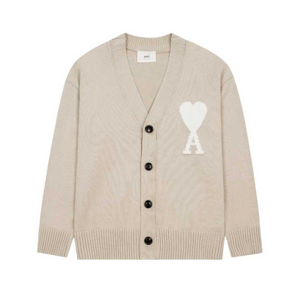 AMI Paris Oversized Beige Unisex White Heart Cardigan